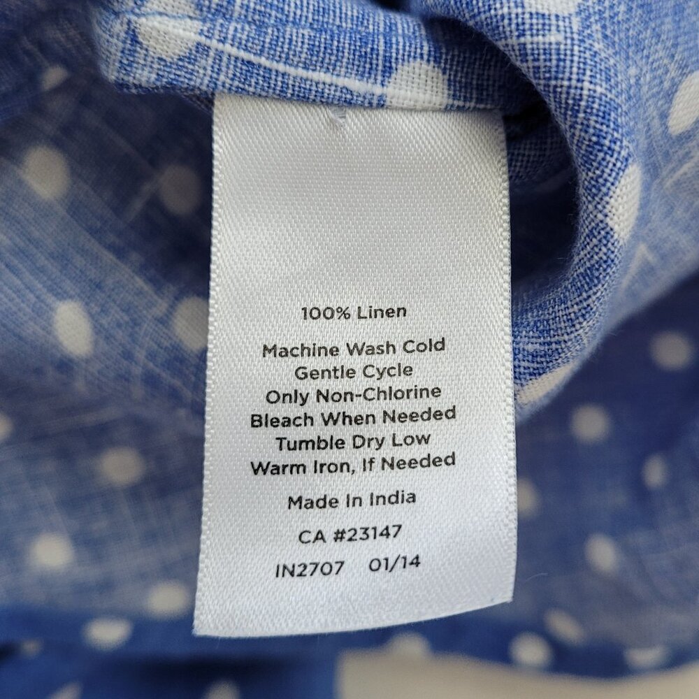 Talbots Polka Dot Shirt Button Up 100% Linen Medium Preppy Coastal Chic Classic - Picture 5 of 11